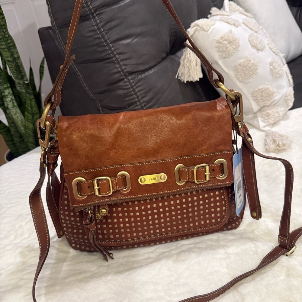 NWT Vintage Rafe Tan Crossbody Bag with Leather Material and Adjustable Strap